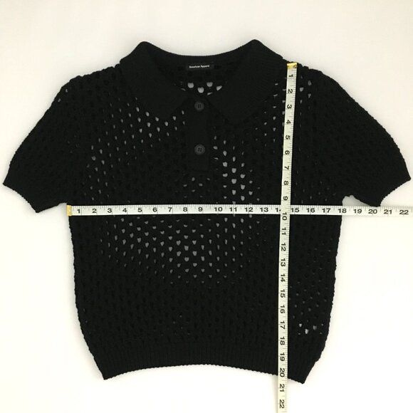 American Apparel Open Weave Knit Crop Tennis Shirt Sweater Top Black - M - Picture 4 of 7